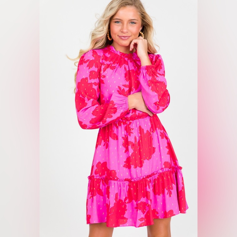 Sugarlips Pink Floral Long Sleeve Dress sz Small
